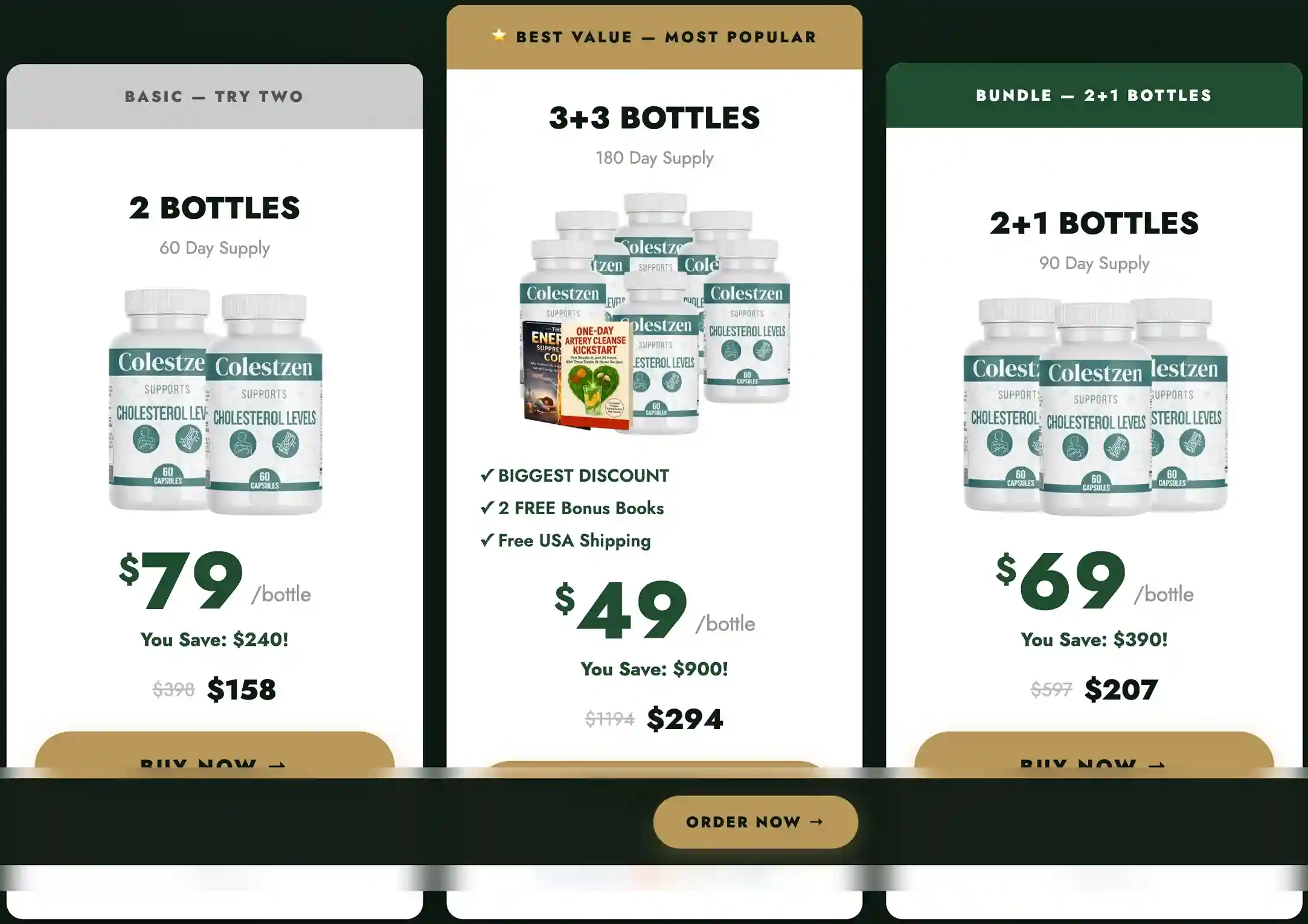 Colestzen Pricing — 2, 3 and 6 Bottle Packages